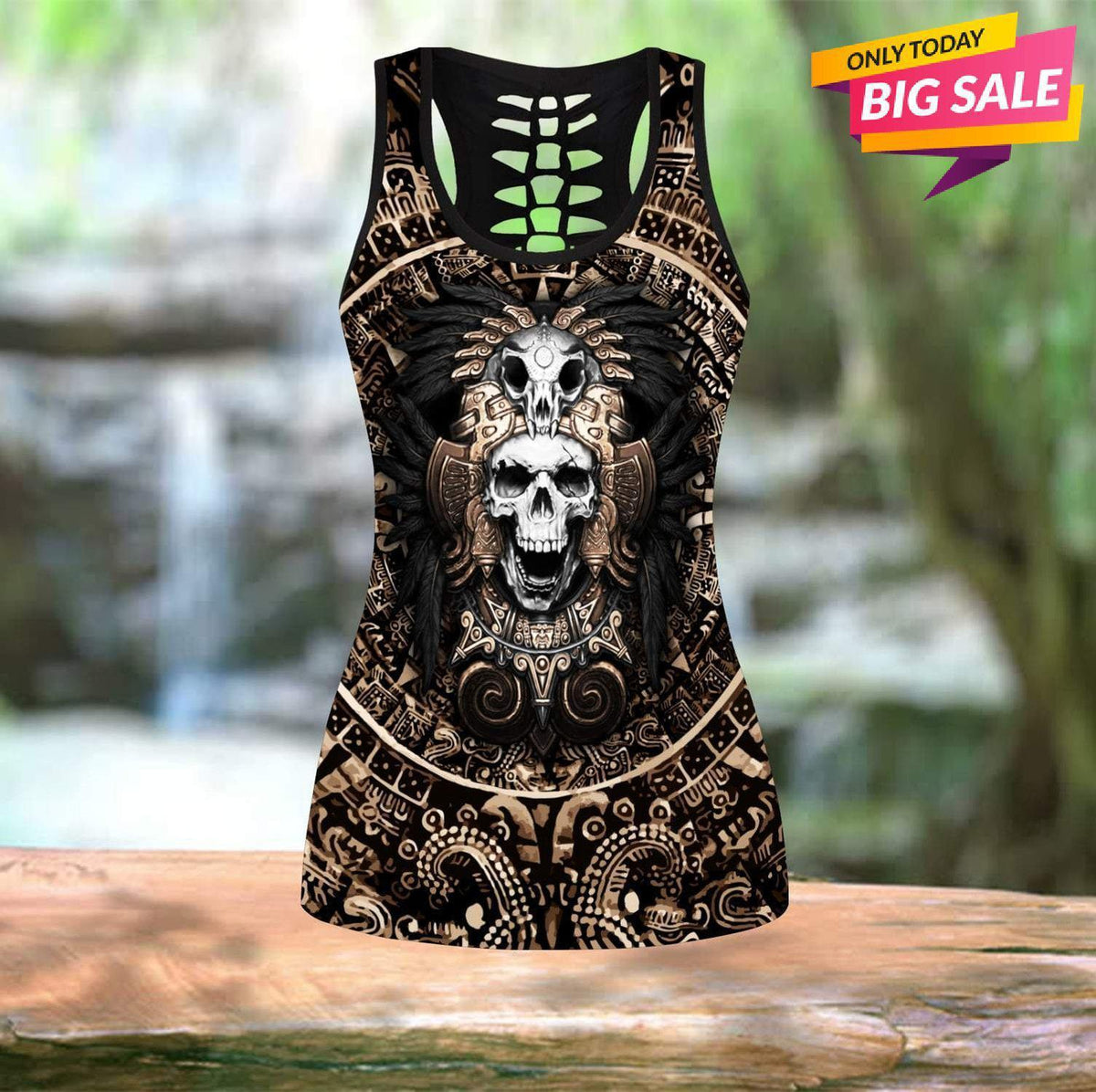 Aztec Warrior Mexican Skull – Hollow Tank Top