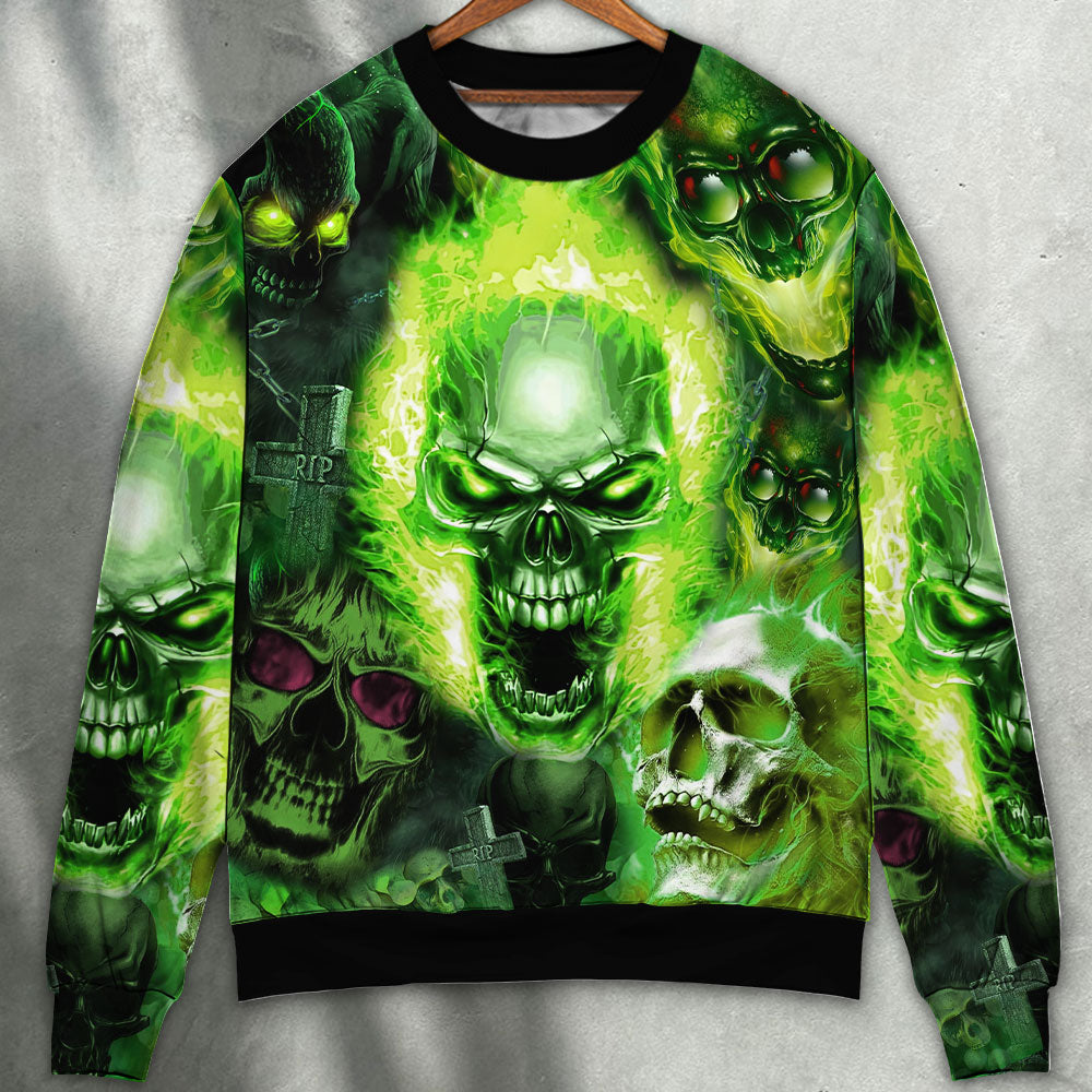 Green Skull Fear No Man Style – Sweater - Ugly Christmas Sweater