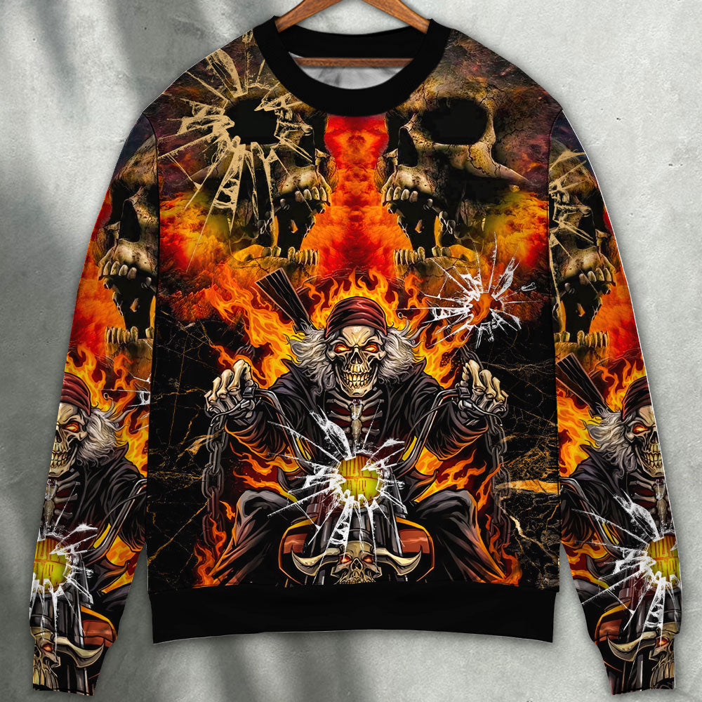 Biker Skull Crazy Art Style – Sweater - Ugly Christmas Sweater