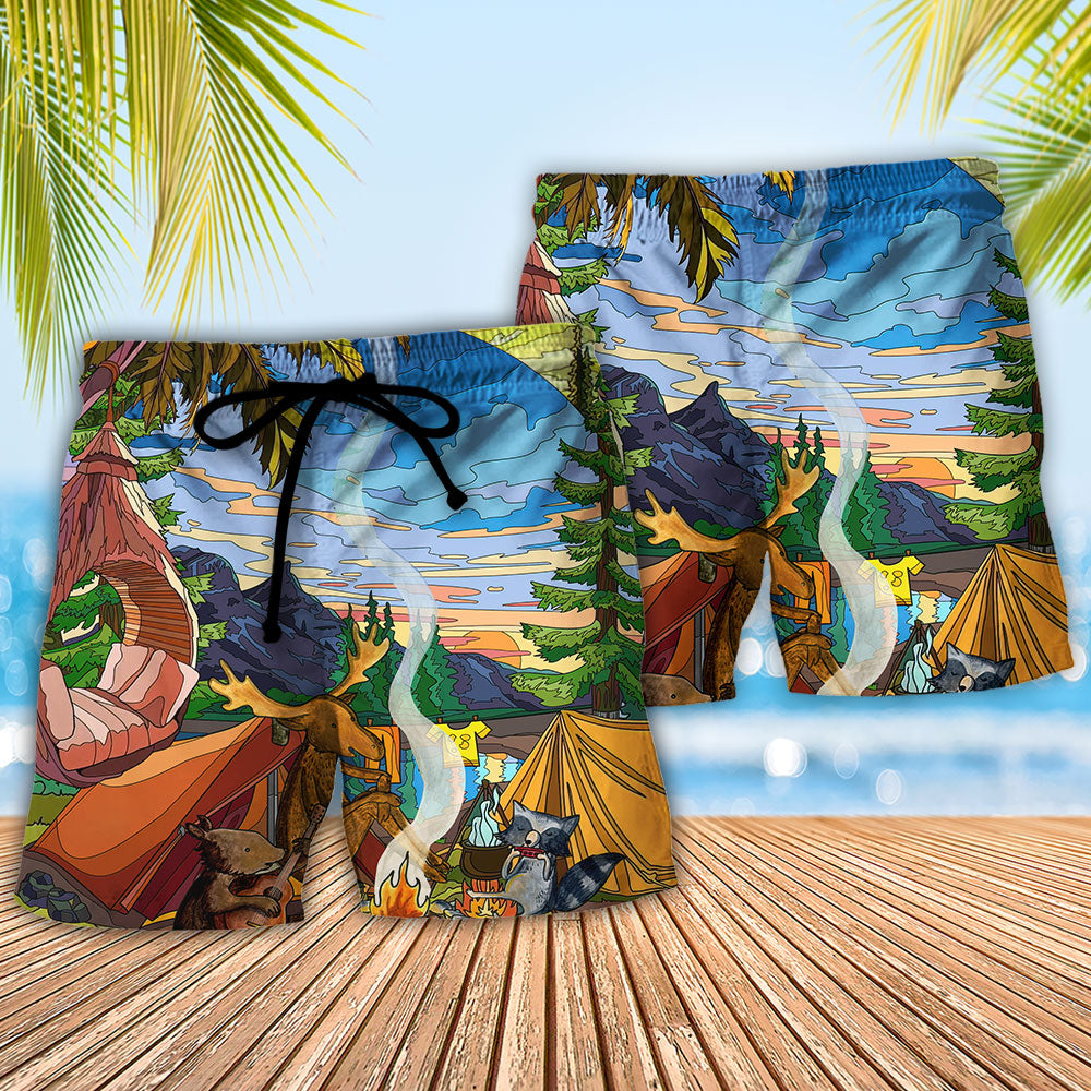 Camping Nutty Camping Friends Funny Quote – Beach Short