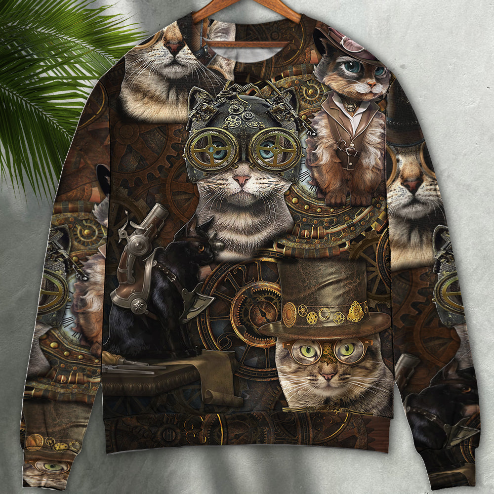 Steampunk Vintage Cat Life Art – Sweater - Ugly Christmas Sweater
