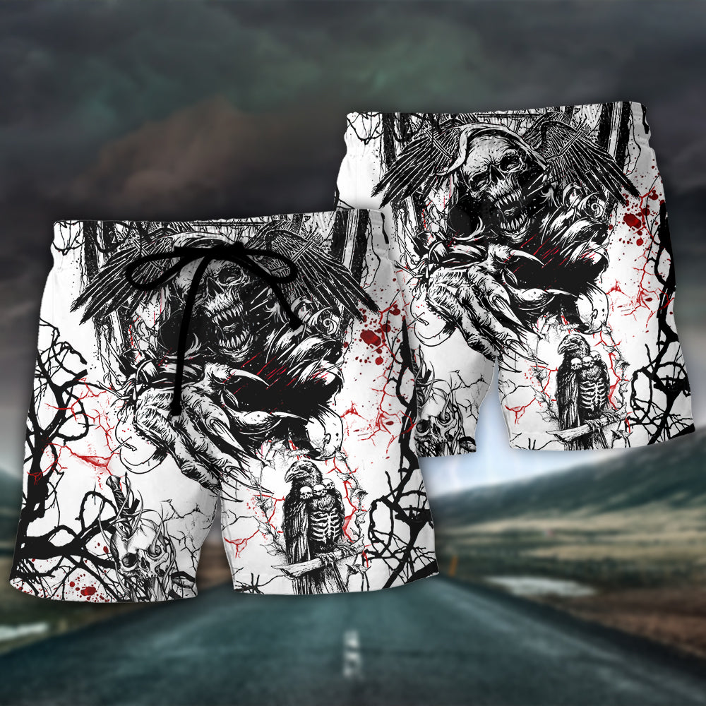 Skull Bold Humor Graphic With Dark Ride Theme – Beach Short