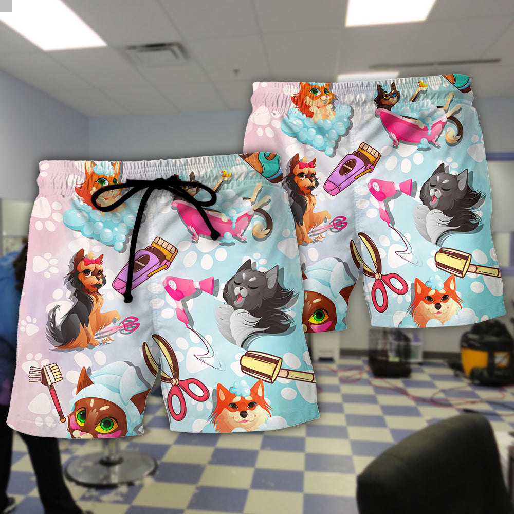 Grooming Saved Me Funny Pet Groomer Quote Dog Cat Lover - Beach Short