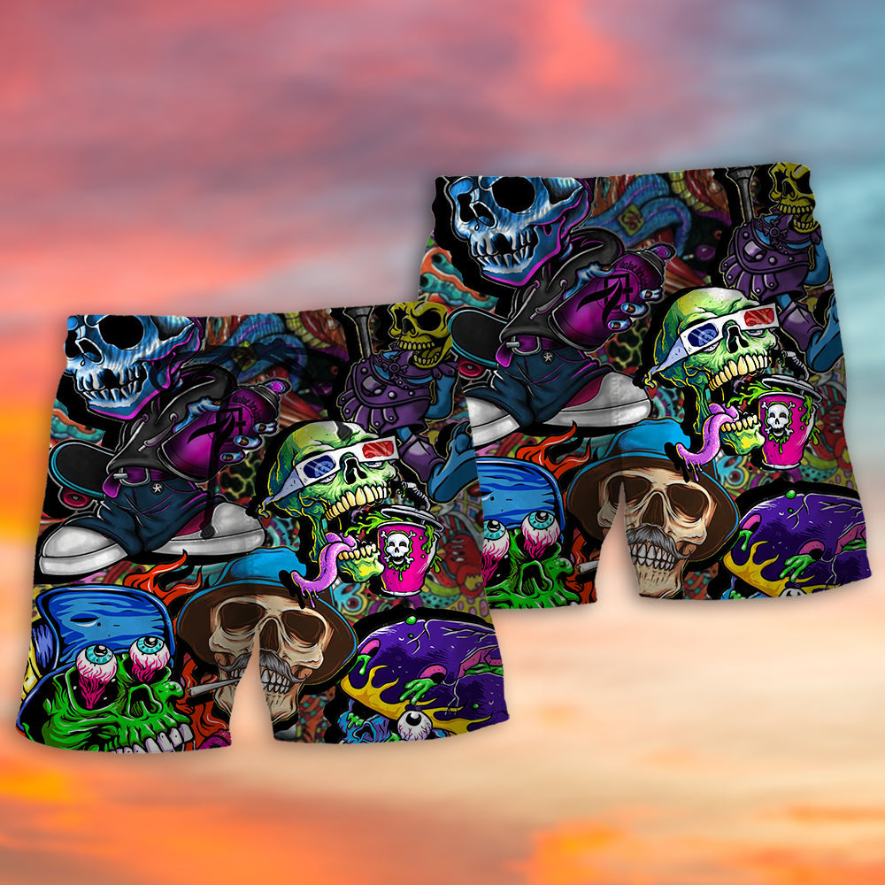 Skull Colorful Mixed Art Style – Beach Short