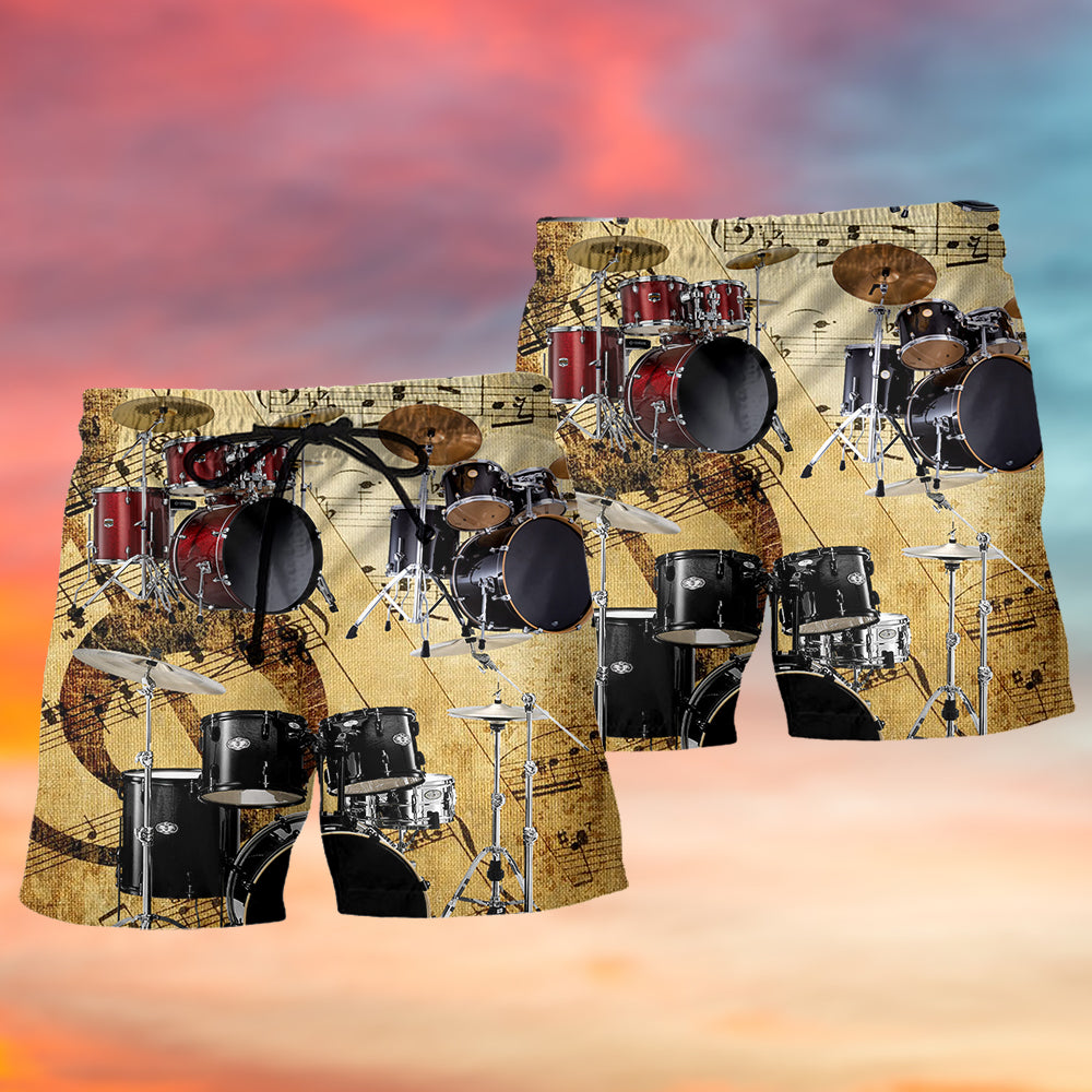 Drum Music Notes Vintage Art Style – Beach Short