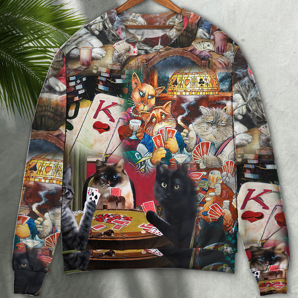 Beautiful Cats Playing Poker Art – Sweater - Ugly Christmas Sweater