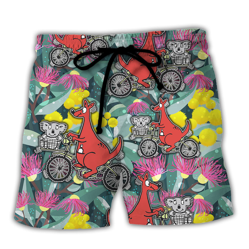 Kangaroo And Koala Cycling Floral Art – Beach Short