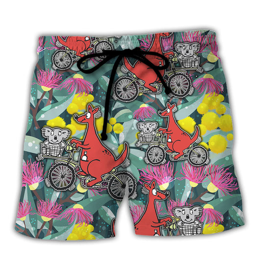 Kangaroo And Koala Cycling Floral Art – Beach Short