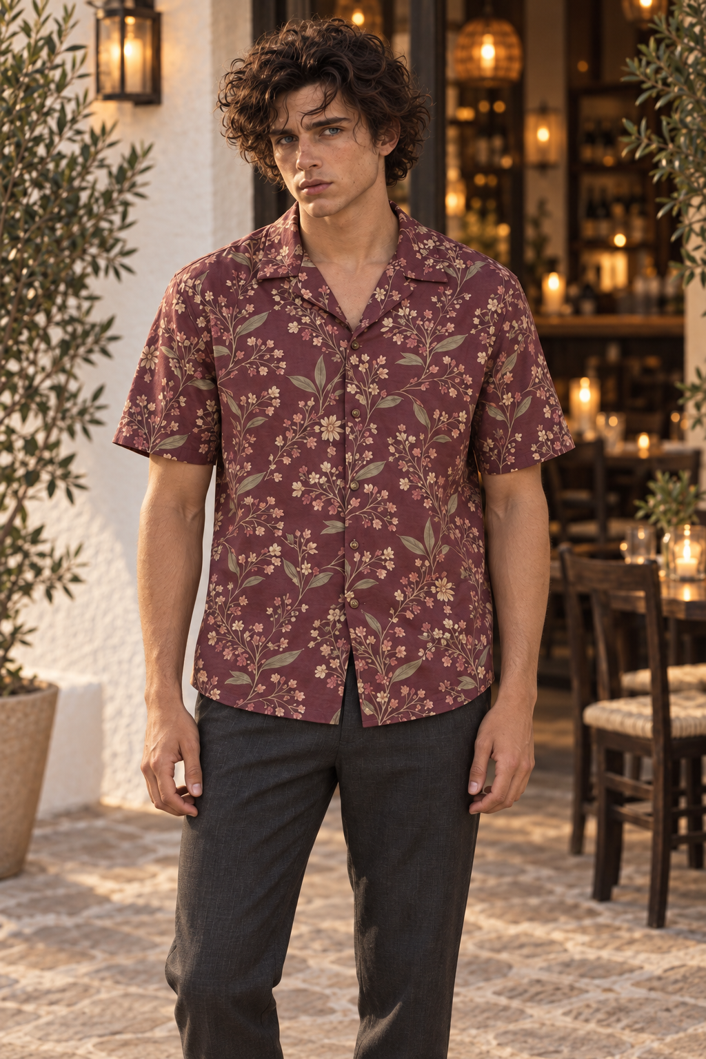 Men's Afterglow Clove Blossom Hawaiian Shirt – Oxidized wine