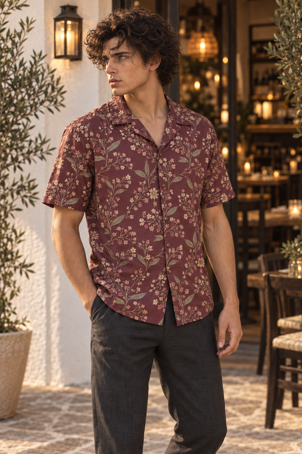 Men's Afterglow Clove Blossom Hawaiian Shirt – Oxidized wine