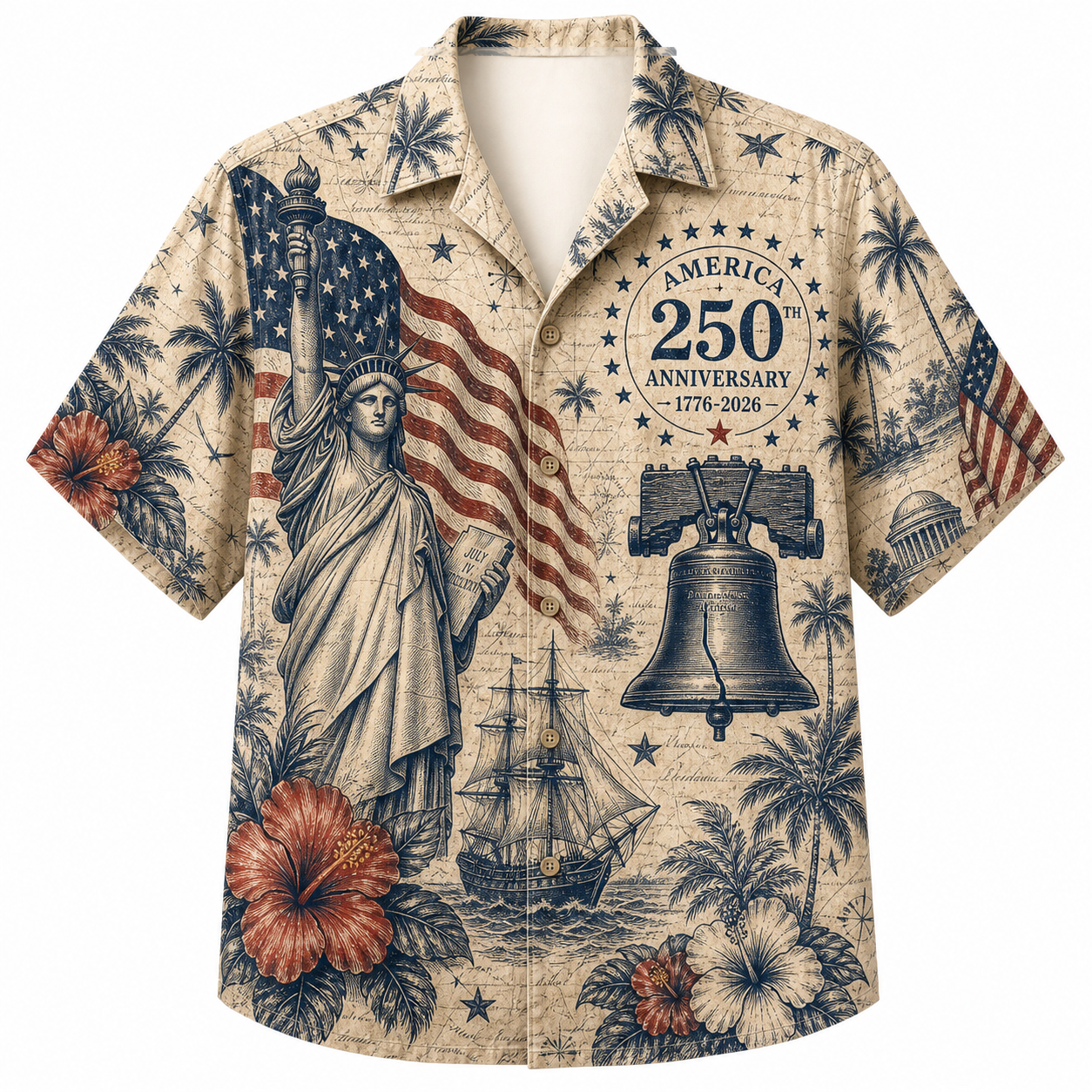 America 250th Vintage Liberty Hawaiian Shirt