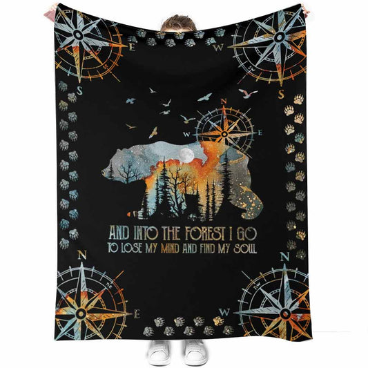 Camping And Into The Forest I Go With Bear Flannel Blanket For Cozy Bedroom And Sofa Decor