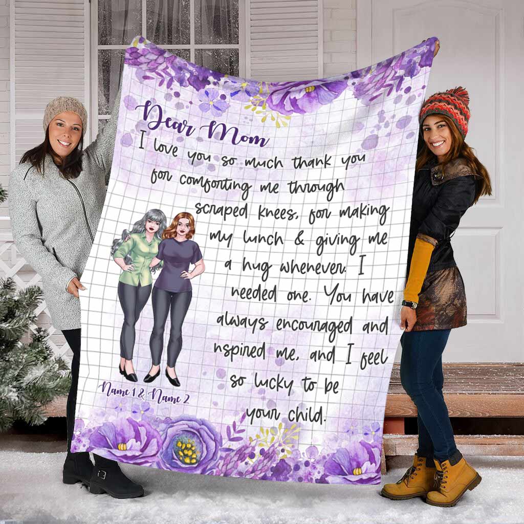 Family Love Dear Mom I Love You So Much Mothers Day Personalized Flannel Blanket For Soft Bed Couch And Home Comfort