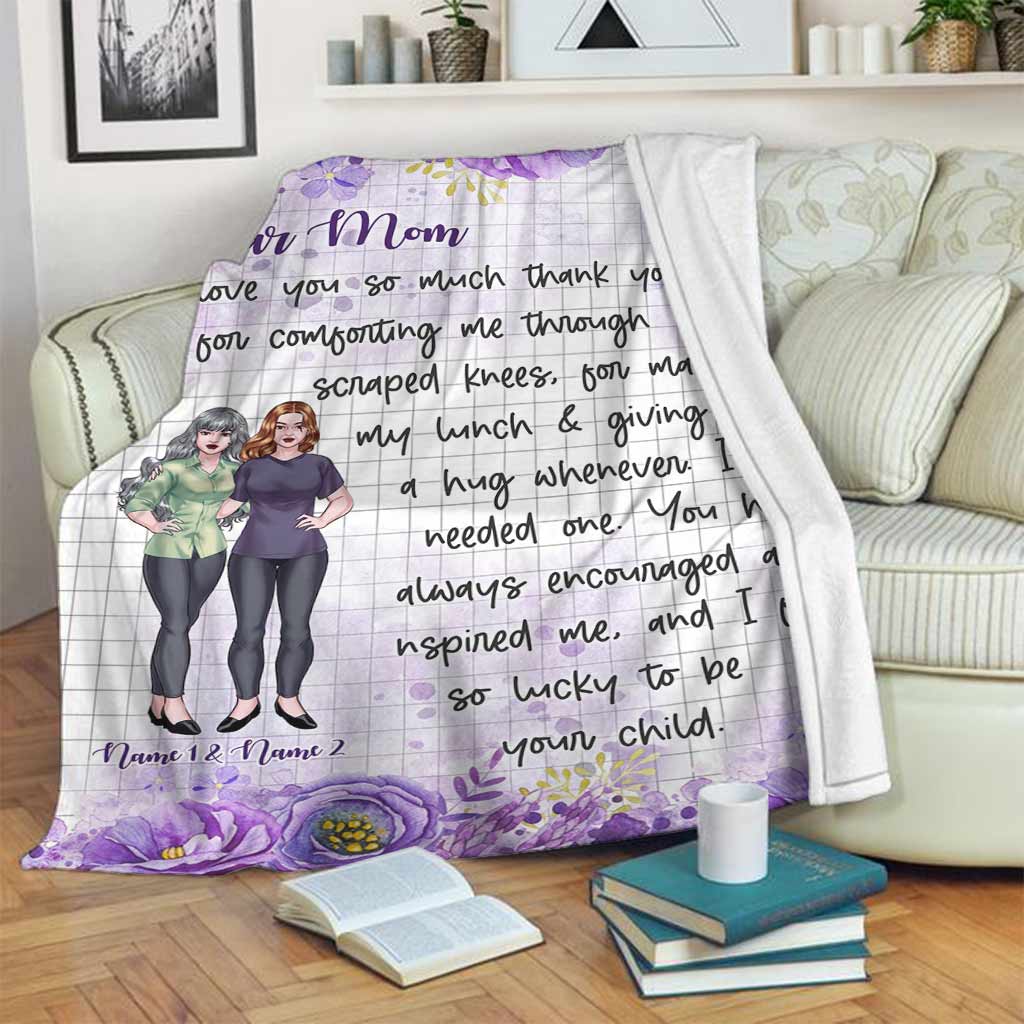 Family Dear Mom Love You Personalized Flannel Blanket For Relaxing At Home And Travel