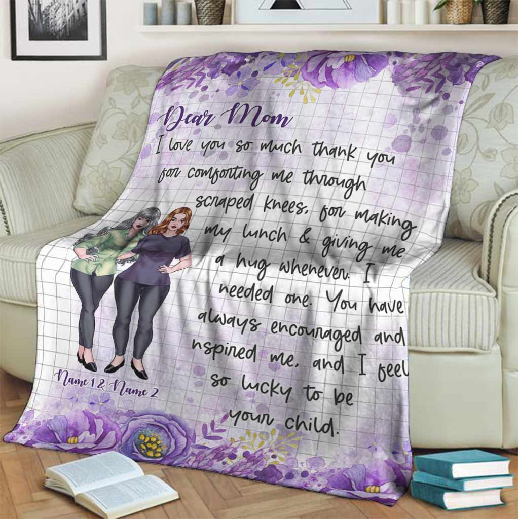 Family Dear Mom Love You Personalized Flannel Blanket For Bed Sofa And Reading Nook Decor
