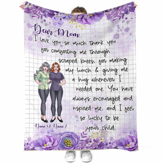 Family Dear Mom Love You Personalized 50 x 60 Inch Flannel Blanket For Cozy Bedroom And Sofa Decor