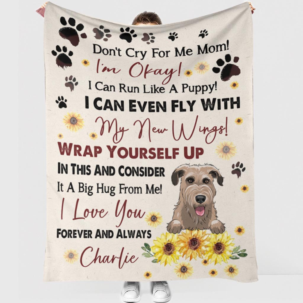 Wheaten Terrier Don't Cry For Me Mom Personalized Flannel Blanket For Living Room And Bedroom Styling