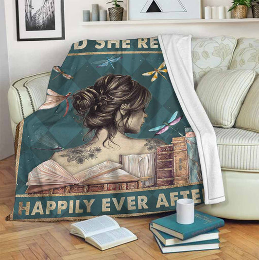 Book And She Read Happily Ever After Flannel Blanket For Cozy Bedroom And Sofa Decor
