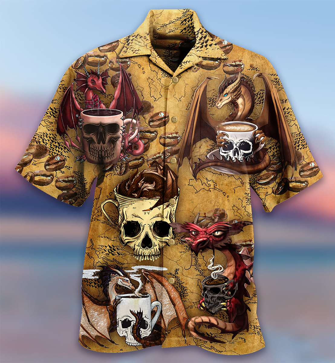 Dragon Love Coffee Skull Vintage Style - Hawaiian Shirt
