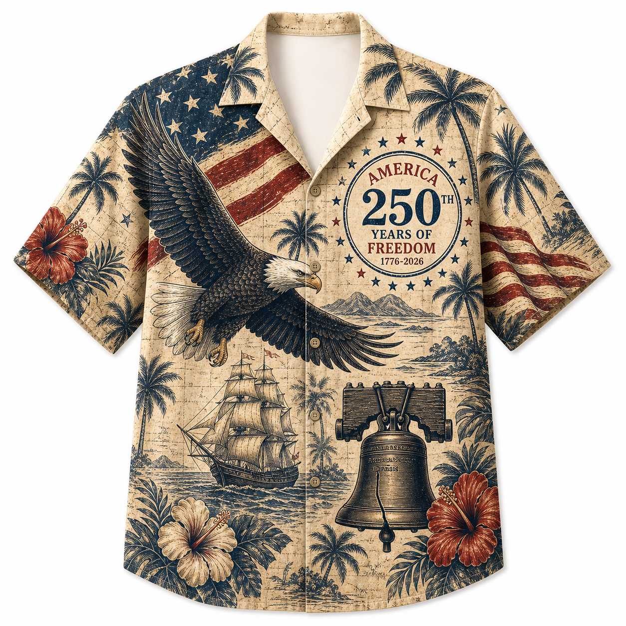 America 250th Vintage Eagle Island Hawaiian Shirt