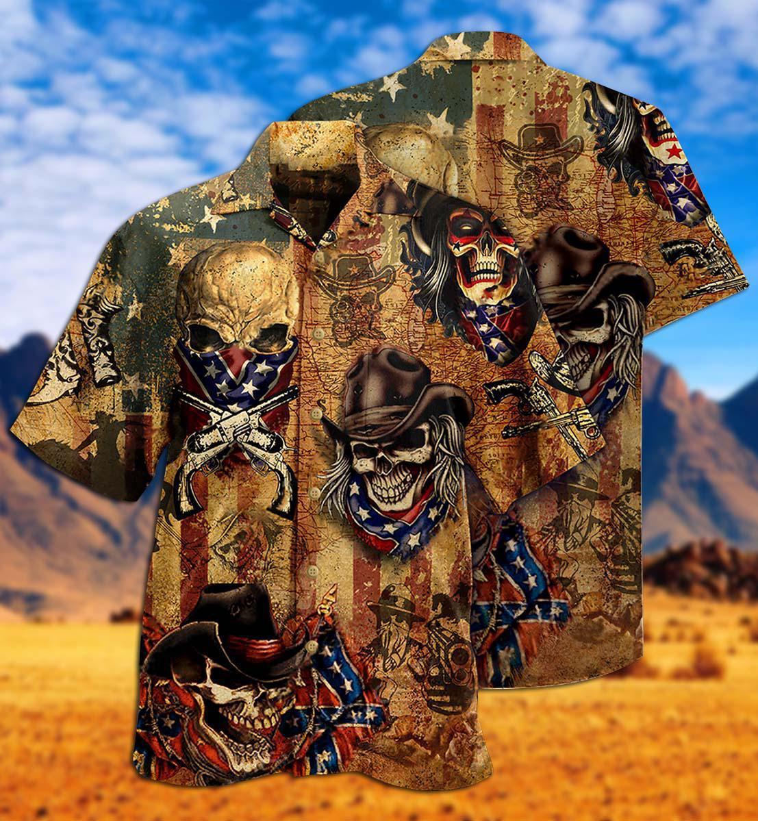 Cowboy Skull Americana Vintage Western Style - Hawaiian Shirt
