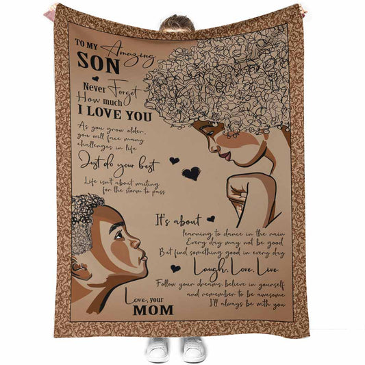 African American To My Son 50 x 60 Inch Flannel Blanket For Cozy Bedroom And Sofa Decor