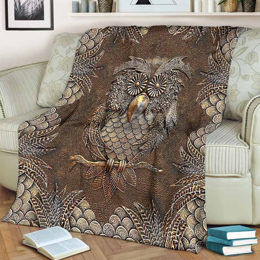 Owl Metal Pattern Flannel Blanket For Living Room And Bedroom Styling