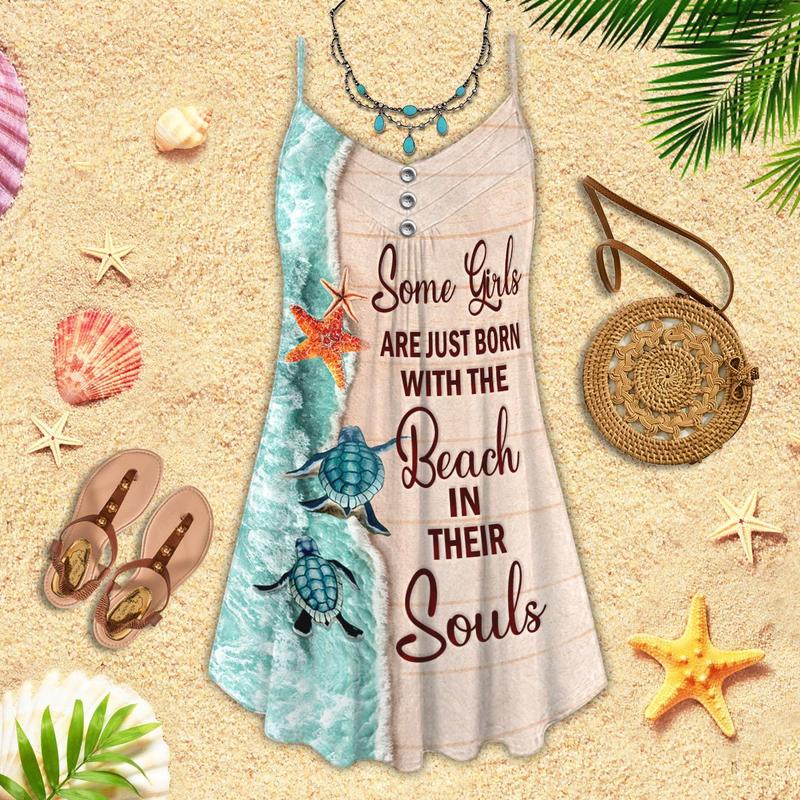 Beach Soul Turtle Love – Women's Summer Sleeveless V-Neck Camisole Dress