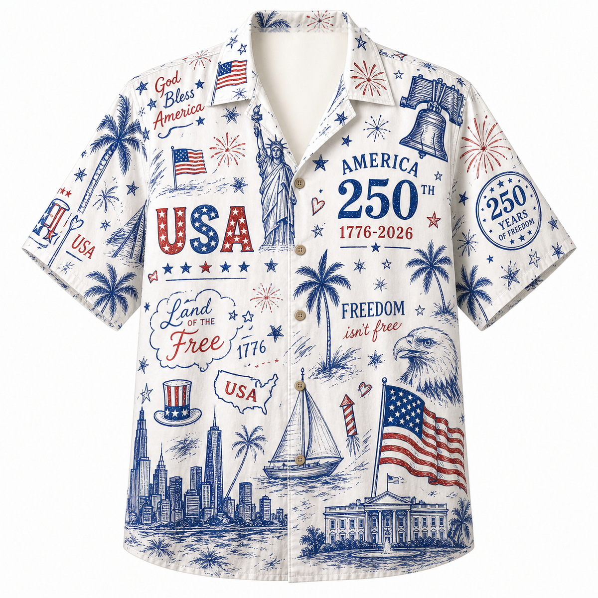 America 250th USA Doodle Hawaiian Shirt