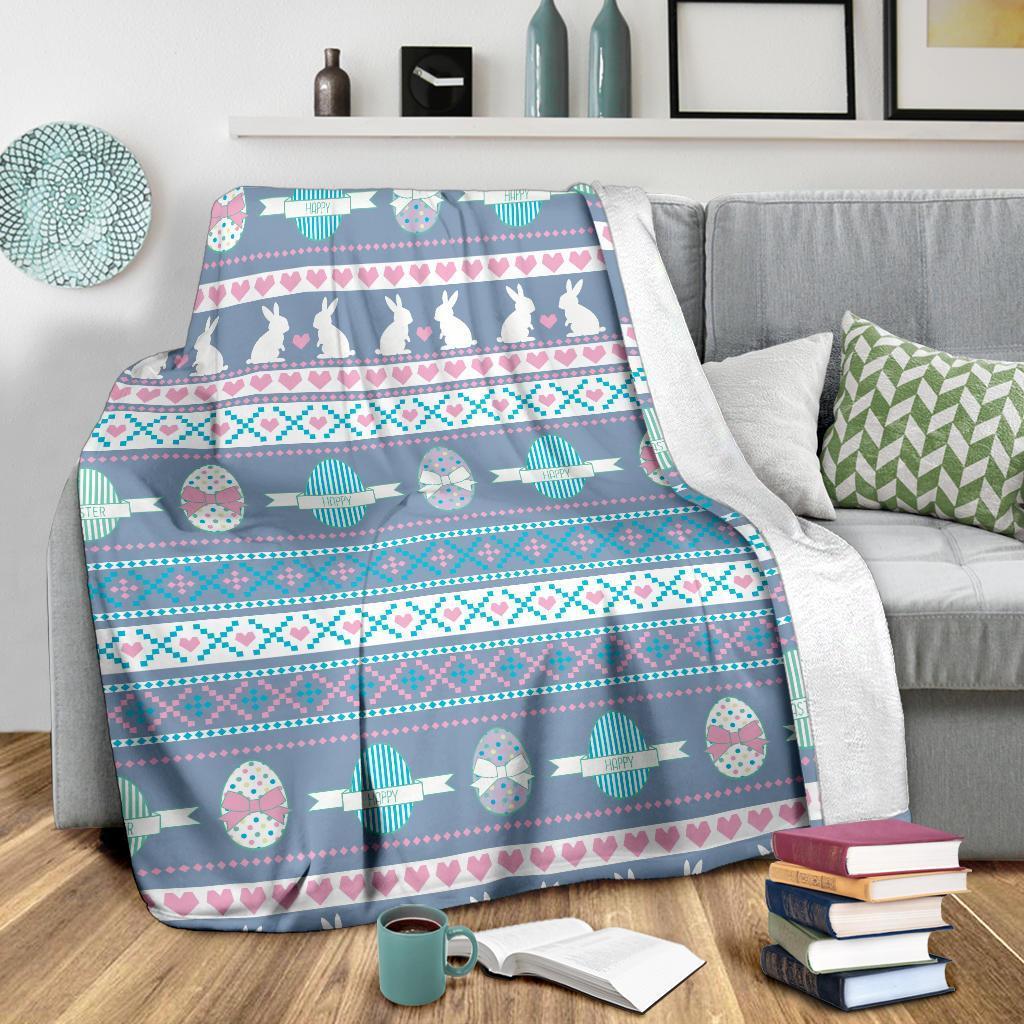Easter Bunny Egg Pattern Flannel Blanket For Living Room And Bedroom Styling