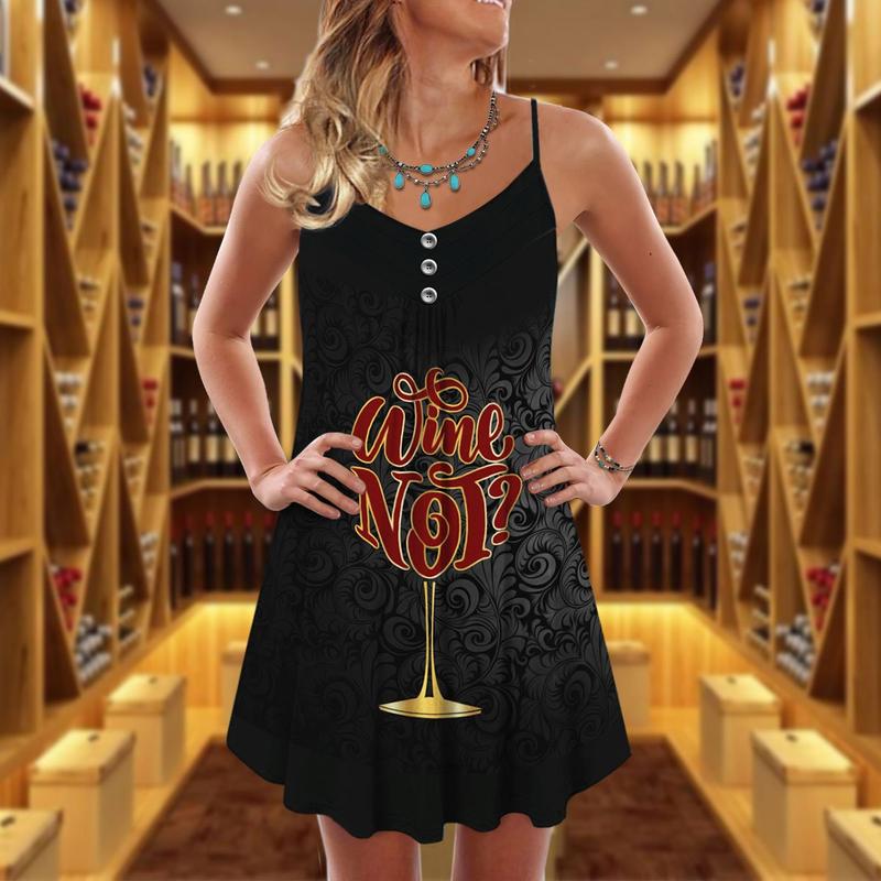Wine Summer Vibes Why Not – Women's Summer Sleeveless V-Neck Camisole Dress