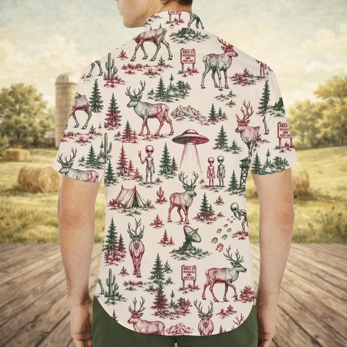 Funny Alien Vintage UFO Forest Space – Hawaiian Shirt