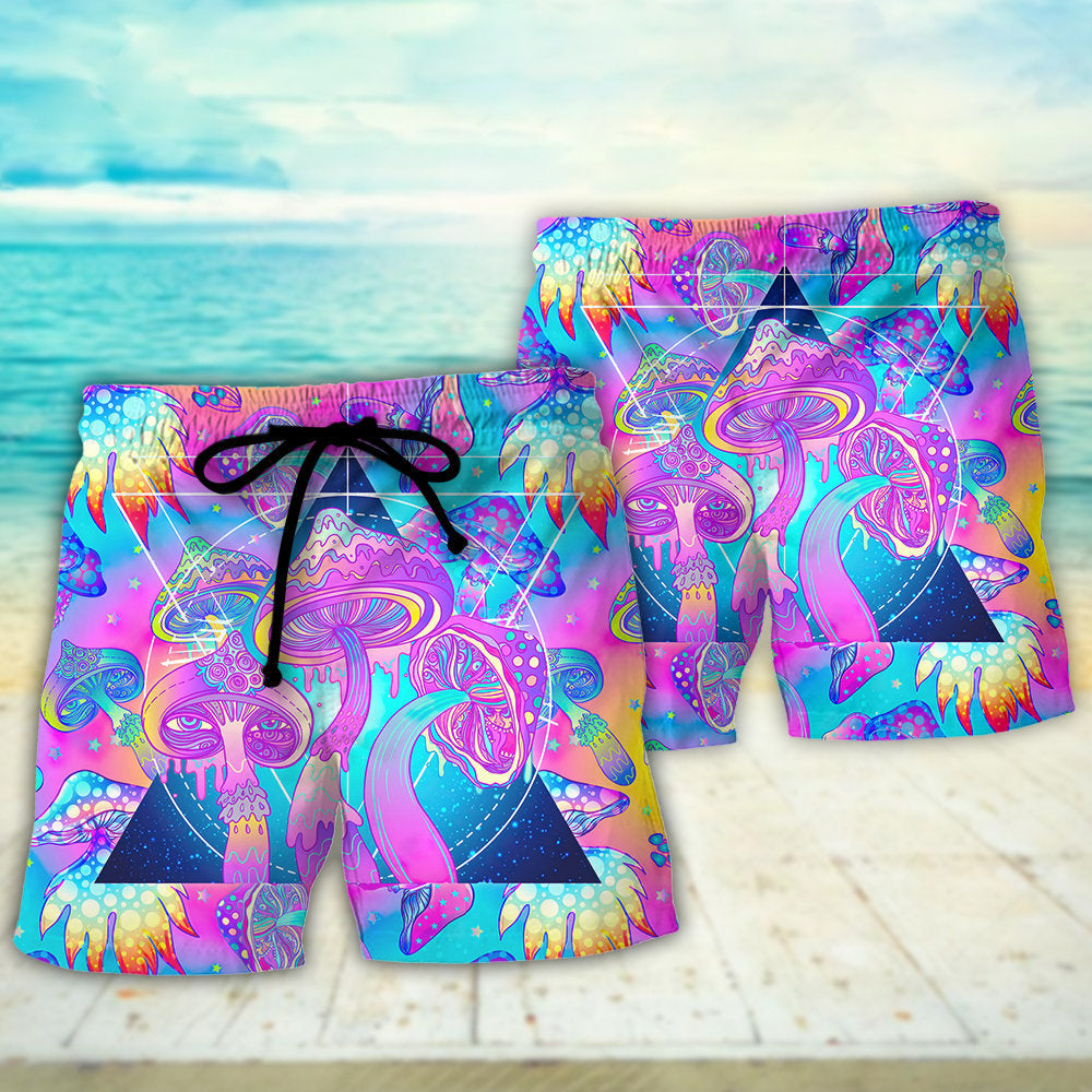Hippie Mushroom Psychedelic Tapestry Mushroom Trippy Hippie Magical Eye - Beach Short - Owls Matrix LTD
