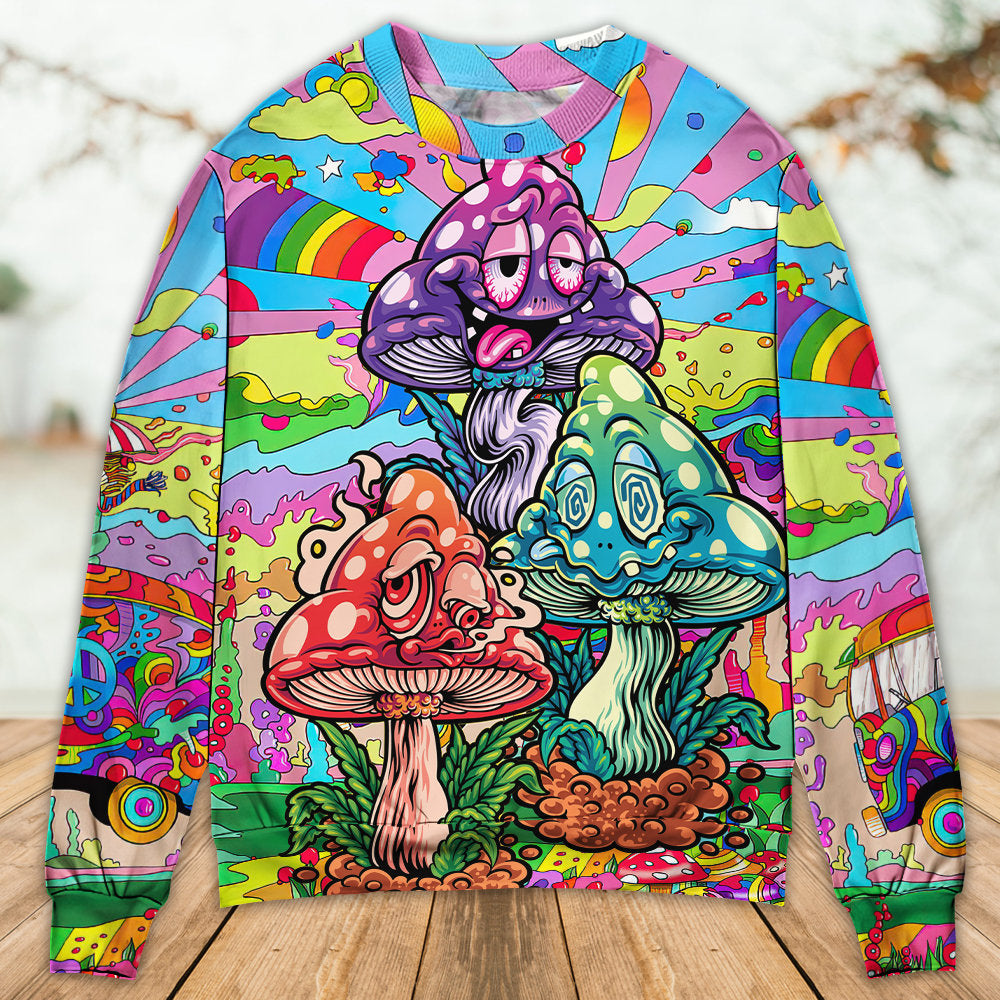 Hippie Colorful Mushroom Happy Life – Sweater - Ugly Christmas Sweater