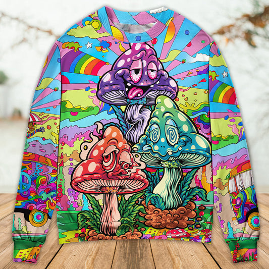Hippie Colorful Mushroom Happy Life – Sweater - Ugly Christmas Sweater
