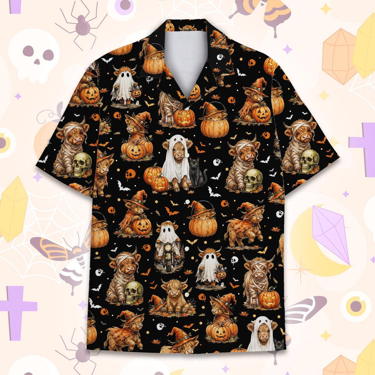 Halloween Highland Cow Witch Ghost Costume – Hawaiian Shirt