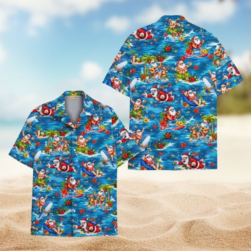 Tropical Surfing Santa Christmas Beach Vacation – Hawaiian Shirt