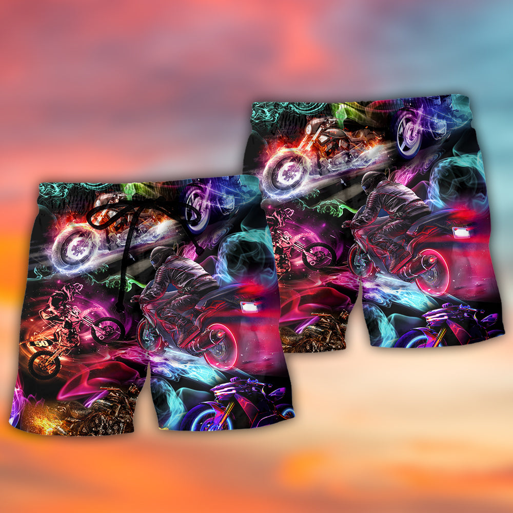 Neon Motorcycle Racing Colorful – Beach Short