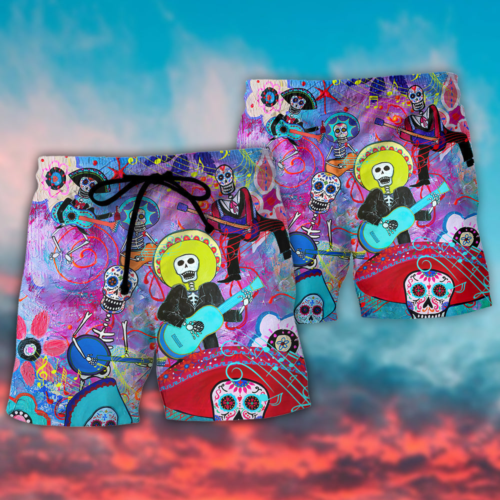 Guitar Day Of The Dead Sugar Skull - Beach Short - Owls Matrix LTD