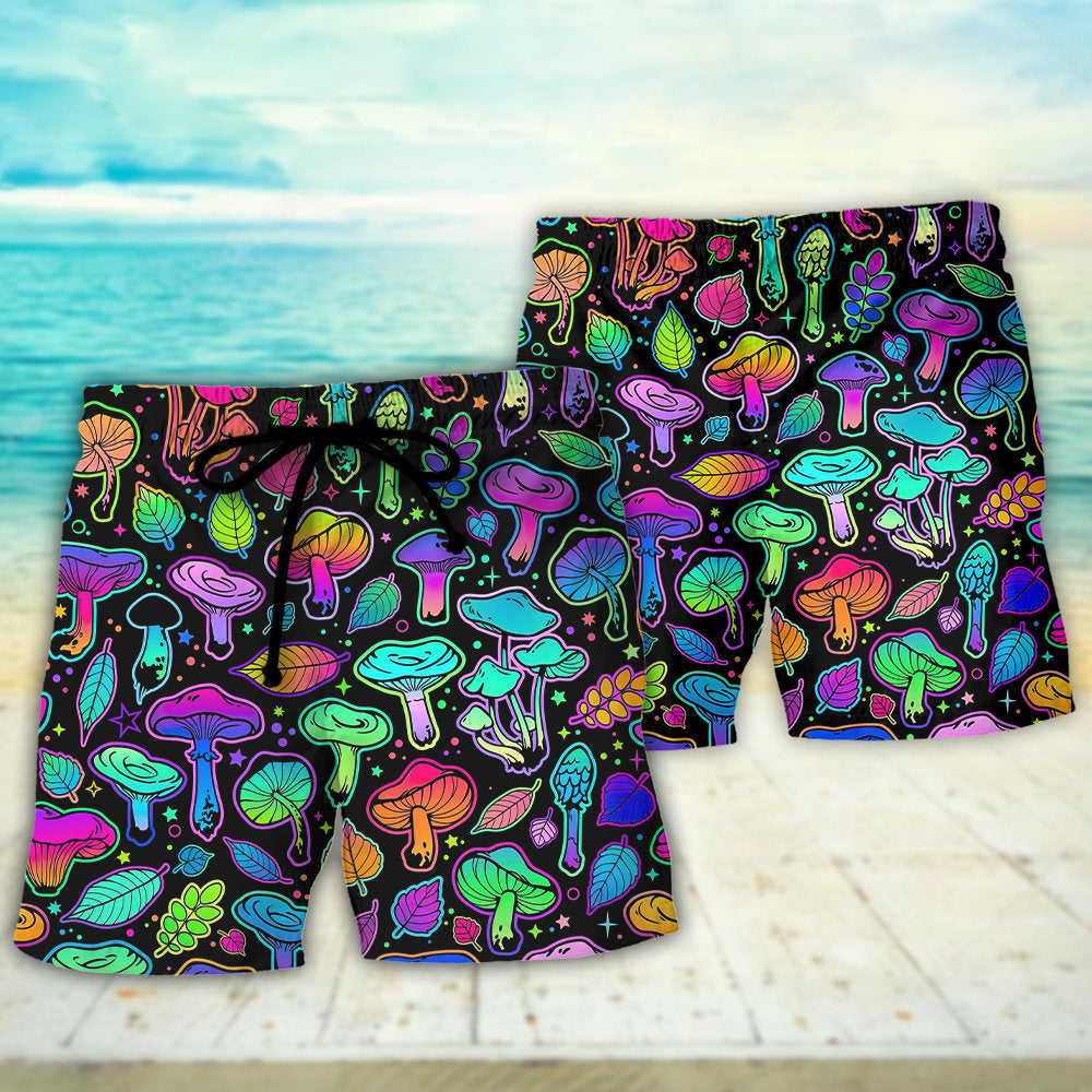Neon Mushroom Colorful Leaf Art – Beach Short