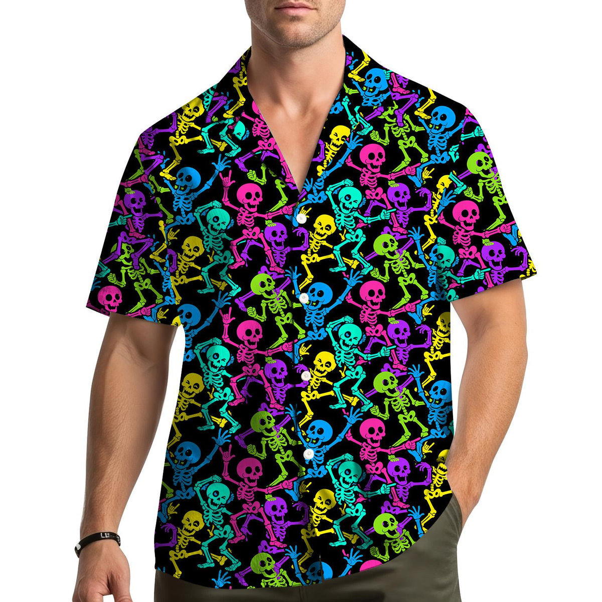Colorful Dancing Skeleton Neon Spooky Halloween – Hawaiian Shirt