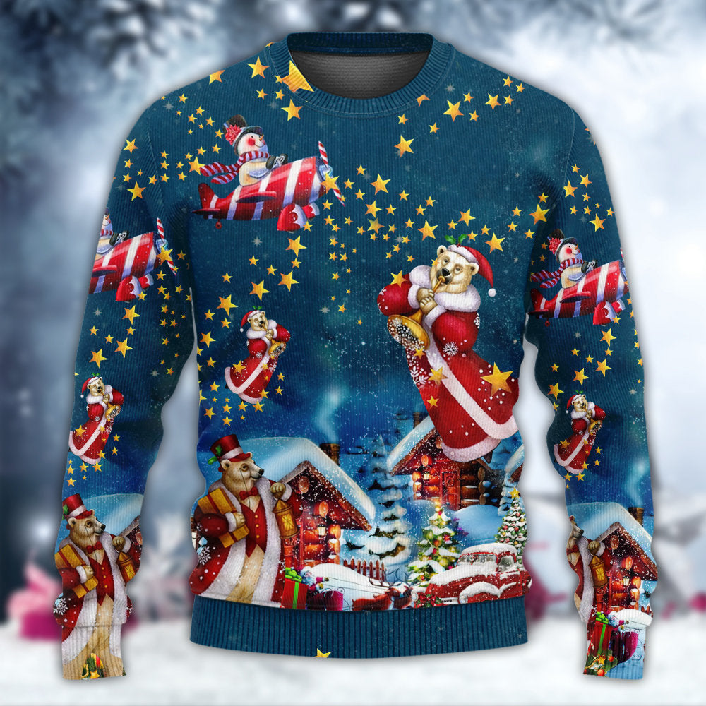 Christmas Bear Santa Happy Holiday – Sweater - Ugly Christmas Sweater