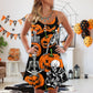 Halloween Skeleton Pumpkin Night – Women's Summer Sleeveless V-Neck Camisole Dress