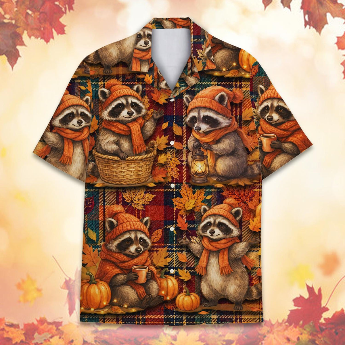 Cozy Raccoon Autumn Pumpkin Plaid Thanksgiving – Hawaiian Shirt