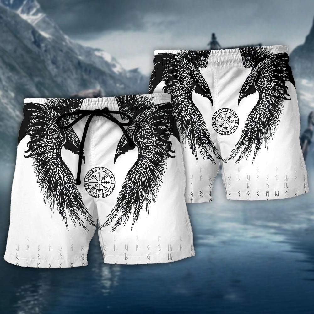 Viking Black Runic Raven Scandinavian - Beach Short - Owls Matrix LTD