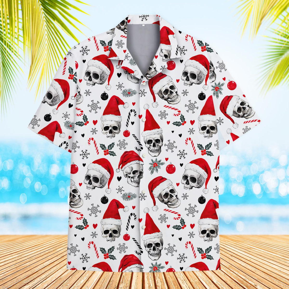 Christmas Skull Santa Hat Candy Cane Gothic – Hawaiian Shirt
