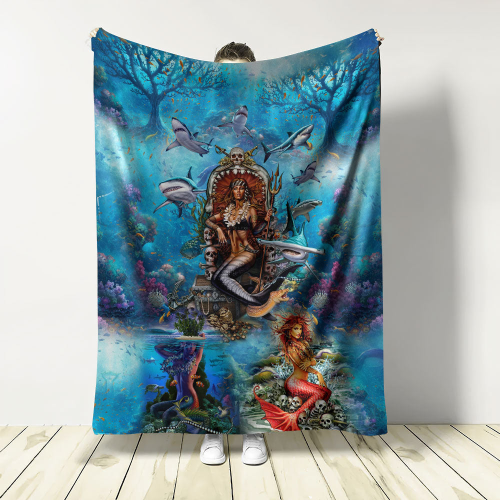 Mermaid Beautiful And Skull Flannel Blanket For Soft Bed Couch And Home Comfort