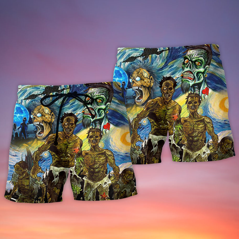 Funny Halloween Zombie Starry Night – Beach Short