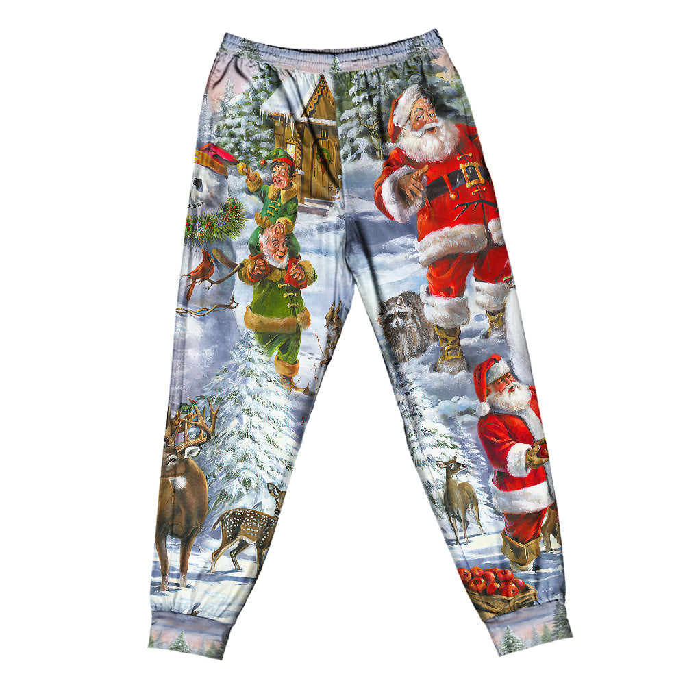 Pants / S Christmas Santa Claus Snowman Elf So Happy Art Style - Pajamas Short Sleeve - Owls Matrix LTD