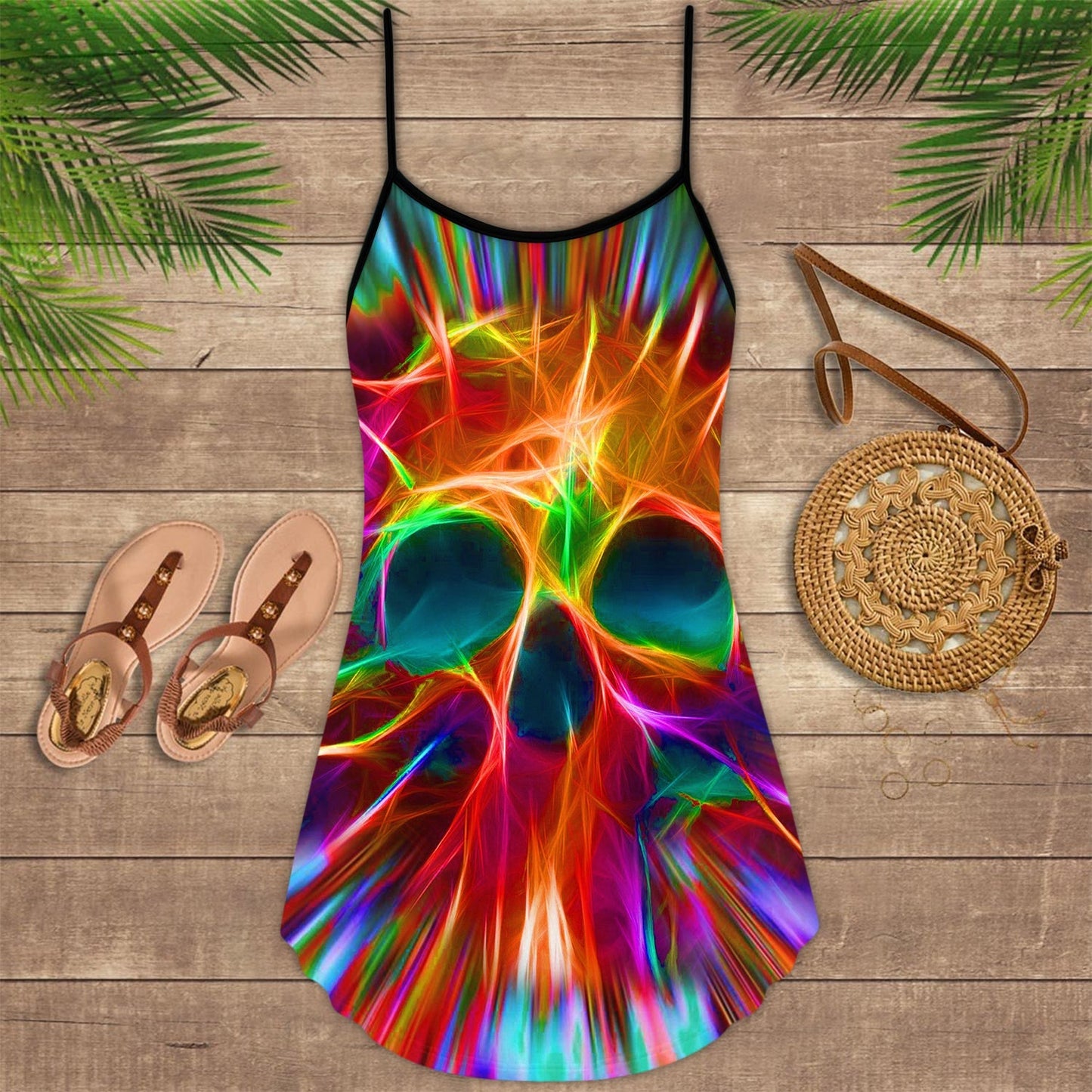 High Smoke Skull Style – Women's Summer Sleeveless V-Neck Camisole Dress